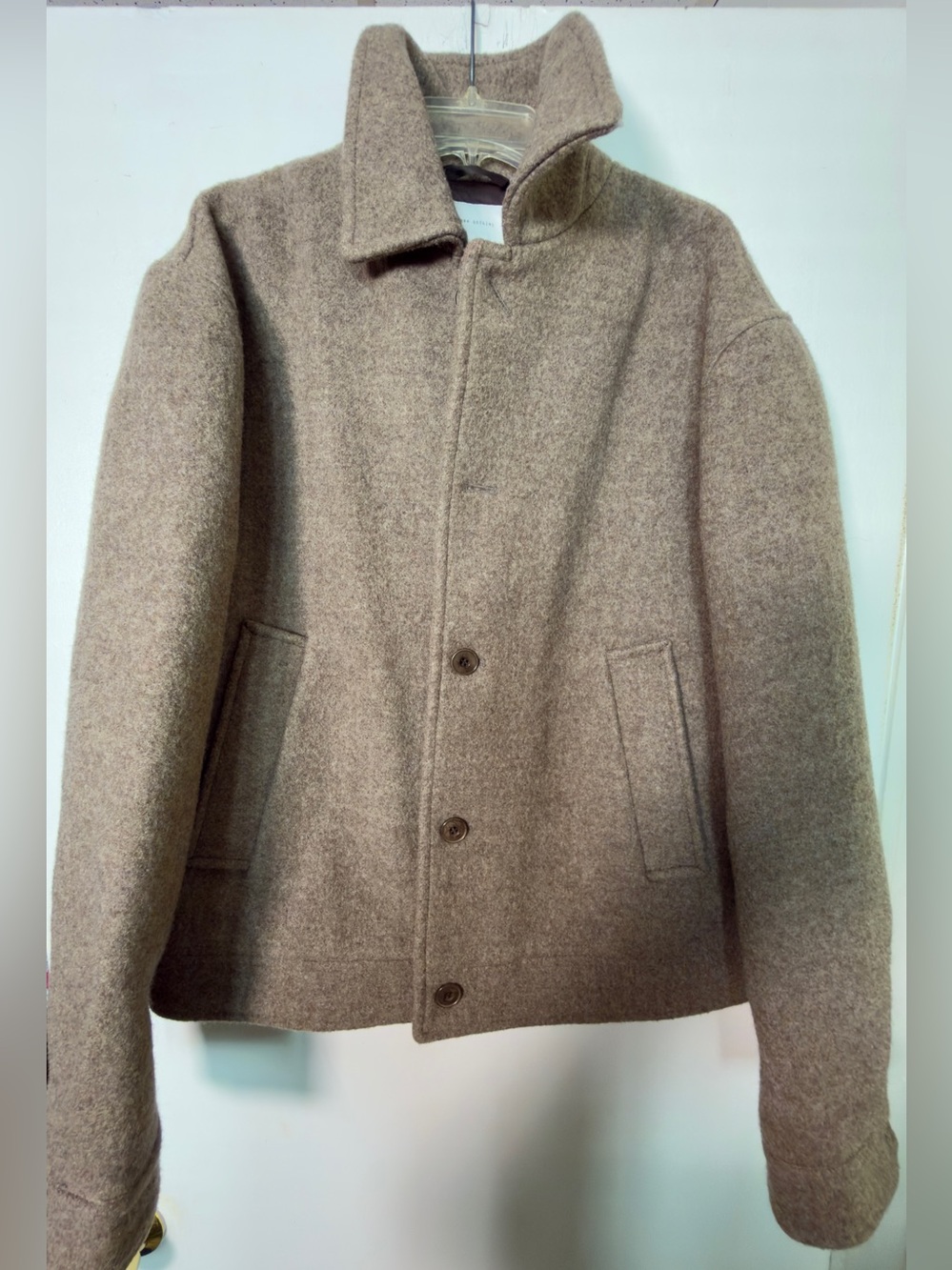 Zara Men's Taupe Wool-Blend Button Pea Coat Sz L